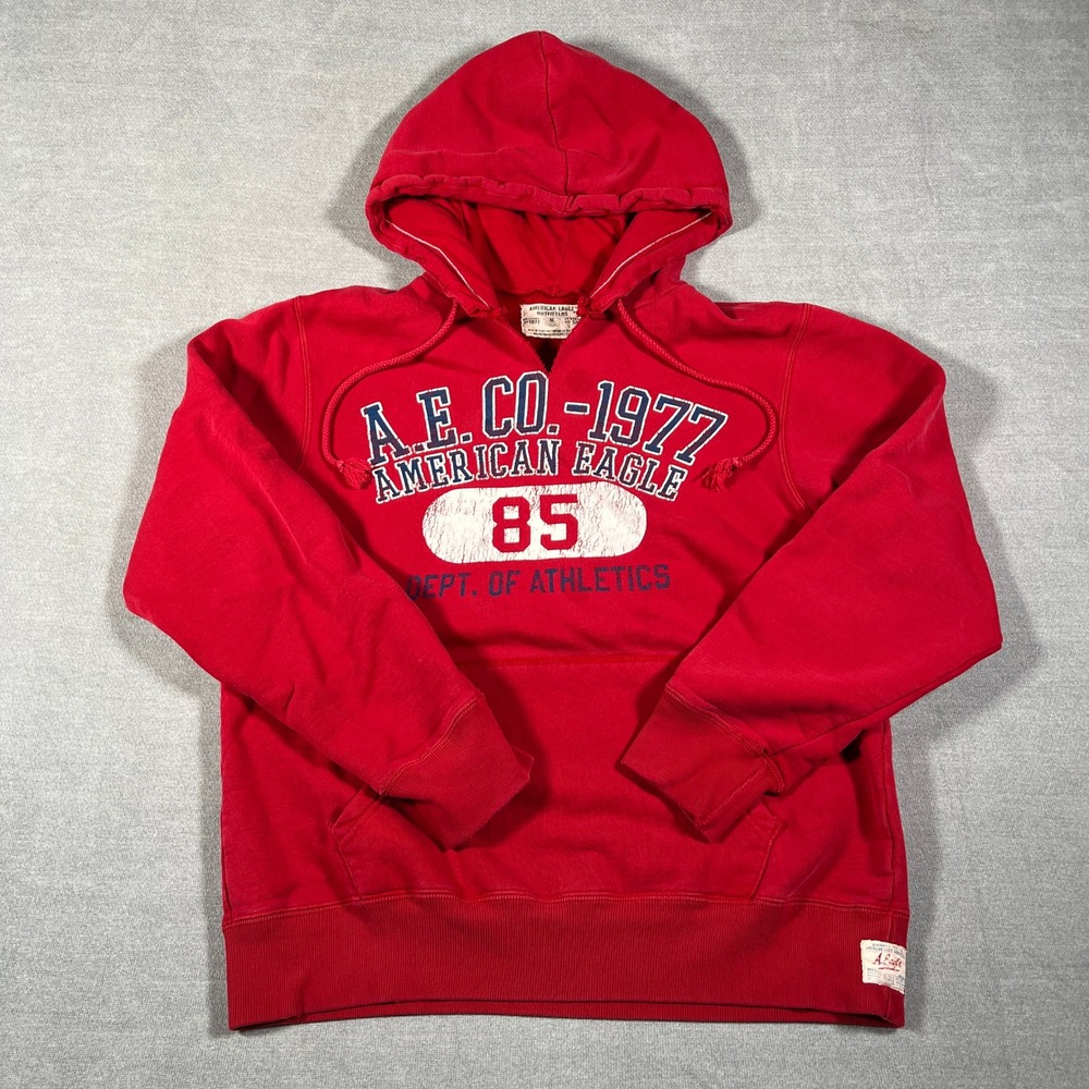 American Eagle Dept of Athletics Graphic Pullover Hoodie Mens Small Red Cotton